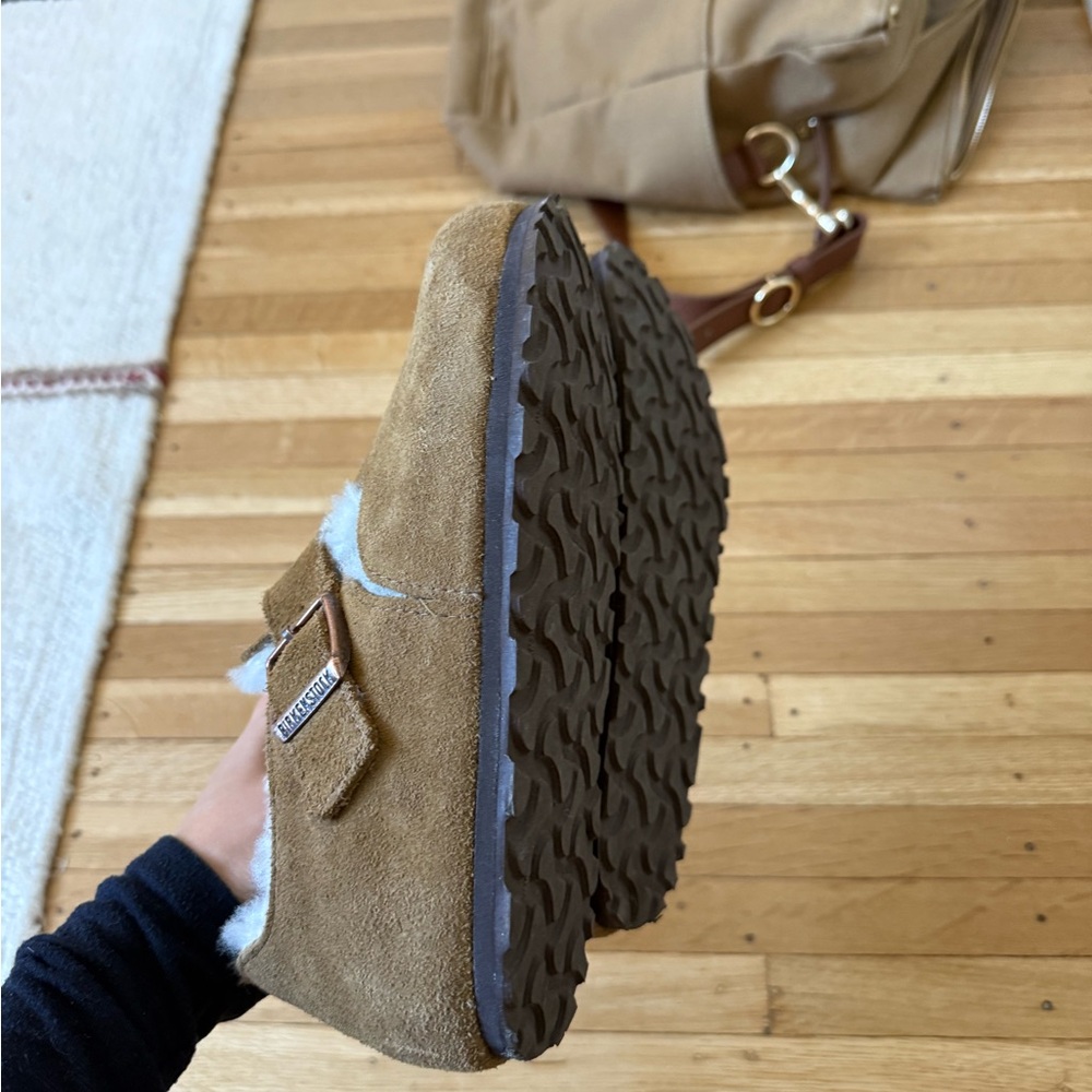 Birkenstock London Shearling In Dark Tea Suede View 6